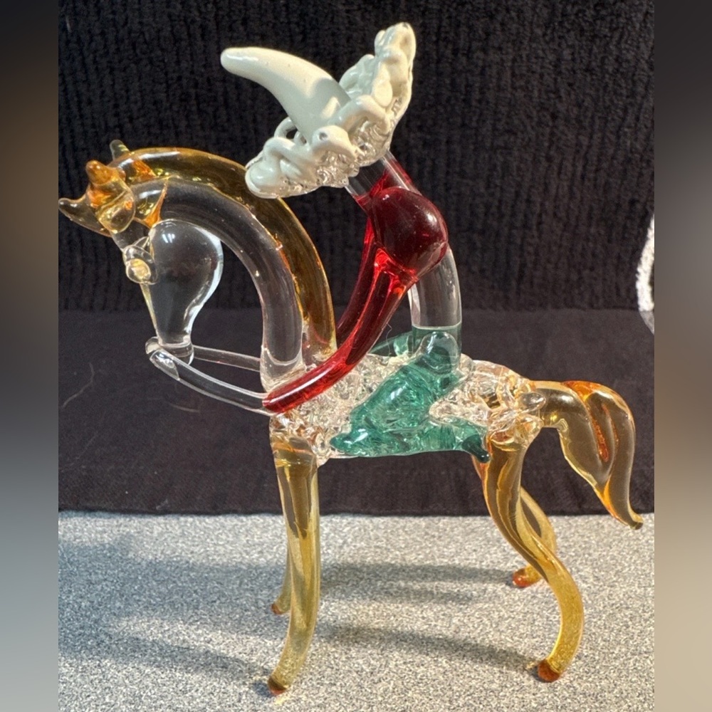 Hand blown Glass Figurine Cowboy On Horse